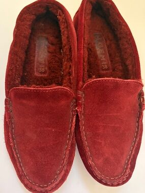 M GEMI Men's Red Suede Fleece-Lined Slip-On Driving Loafers